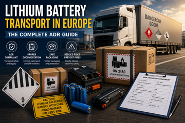 Trasporto di batterie al litio in Europa con etichette ADR per merci pericolose e conformità logistica